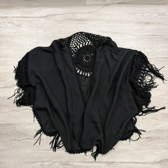 Black Crochet Fringe Kimono - Picture 2 of 4
